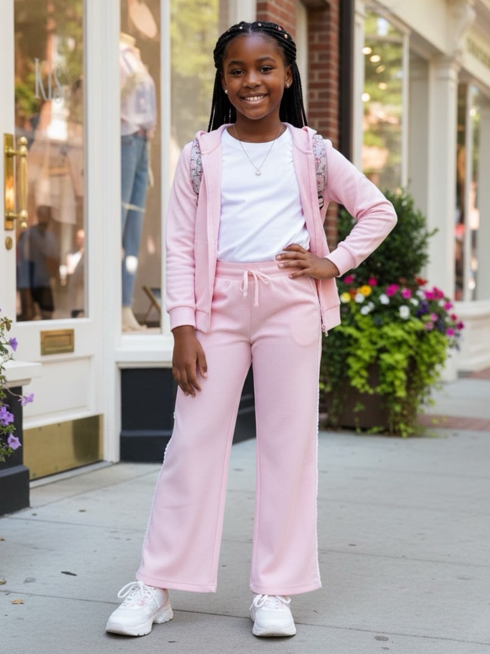 All In Motion Girls Airy Sleek Wide Leg Pants Pink L 10/12 Lace Trim Sweatpants